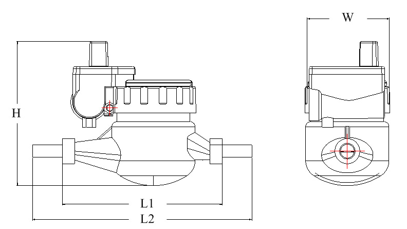 NB-IoT無線遠傳(chuán)水表外形尺寸(cun)圖