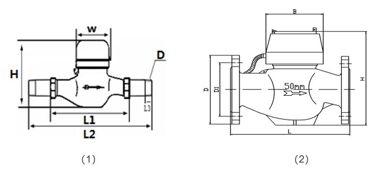 光電直(zhí)讀遠傳水表(biǎo)外形尺寸圖(tú)