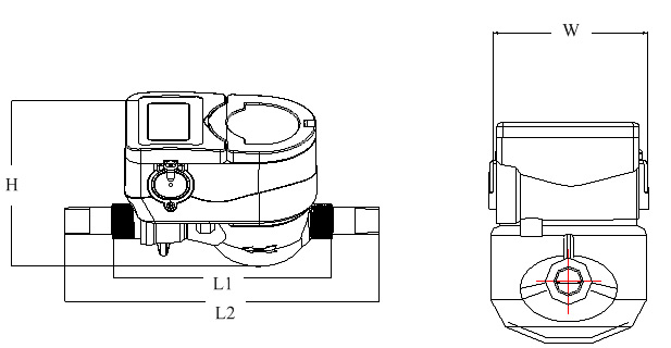 IC卡預付(fù)費直飲水水表(biao)外形尺寸圖
